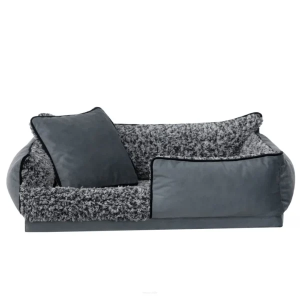 Cuccia per cani Teddy grigio con cuscino in velluto