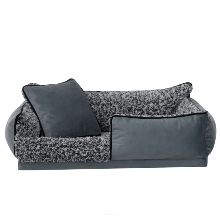 Cuccia per cani Teddy grigio con cuscino in velluto