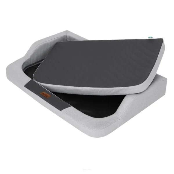 Divano per cani Oxford grigio chiaro con materasso ortopedico colore grigio antracite con materasso rimovibile.