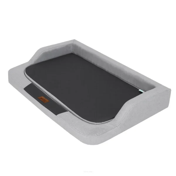 Divano per cani Oxford grigio chiaro con materasso ortopedico colore grigio antracitevisto di lato.