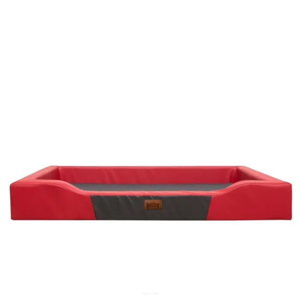 Divano per cani in Ecopelle Rosso con materasso grigio.