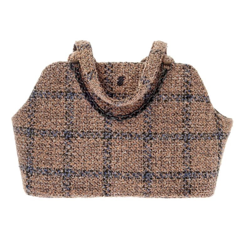 Borsa per cani, colore marrone chiaro con inserti in metallo.
