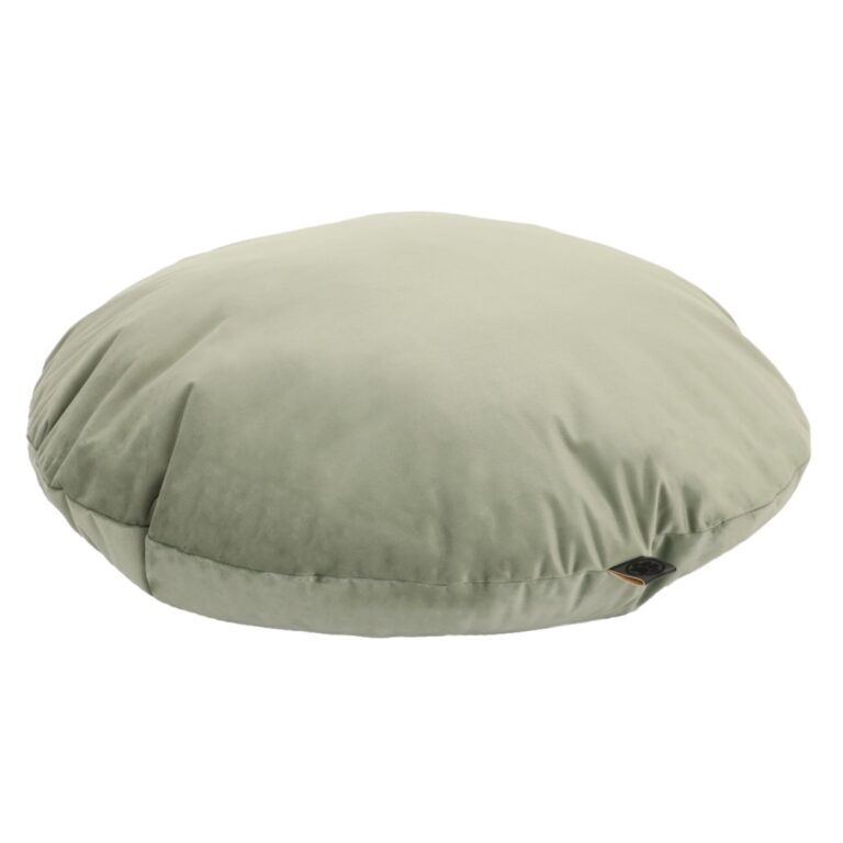 Cuscino per cani rotondo in velluto colore soft green