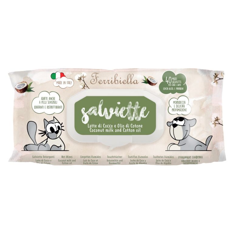 salviette detergenti per cani all'olio di cocco e cotone 40 pz
