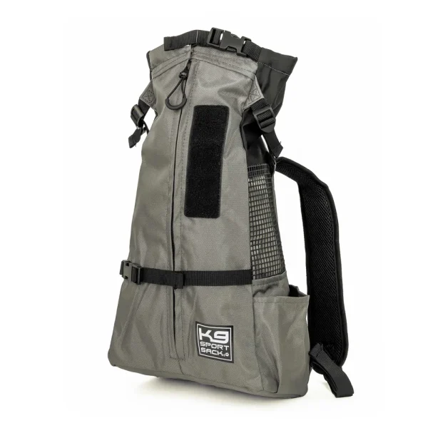 zaino trasportino per cani sport sack k9 colore grigio visto da davanti di lato