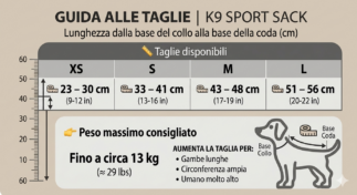 Zaino trasportino per cani k9 Sport Sack Guida alle taglie