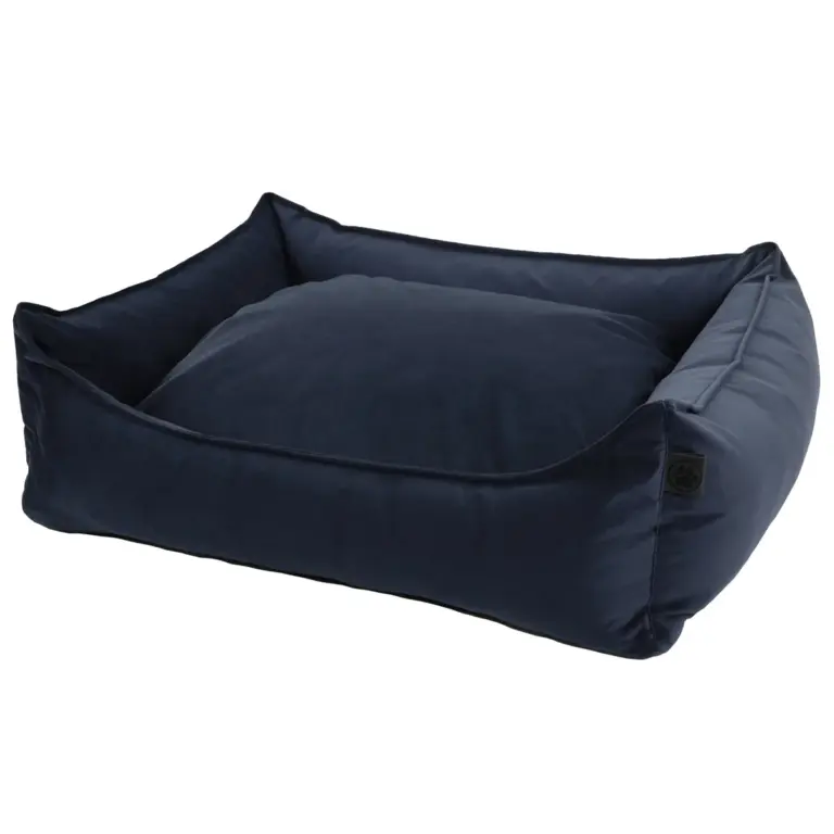 Cuccia per cani navy blu con cuscino reversibile in velluto a coste