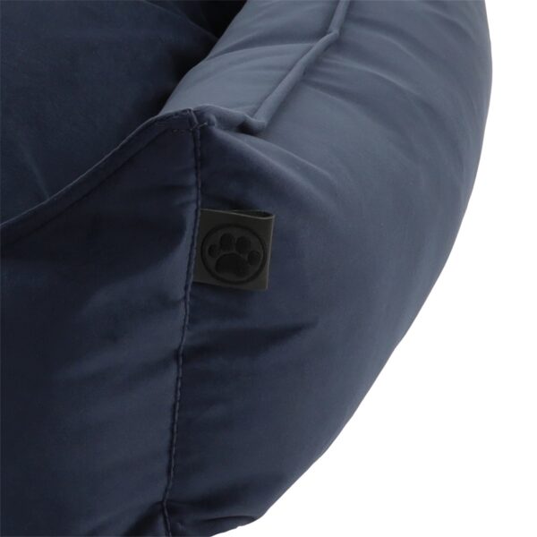Cuccia per cani navy blu con cuscino reversibile in velluto a coste, angoli rifiniti con cura