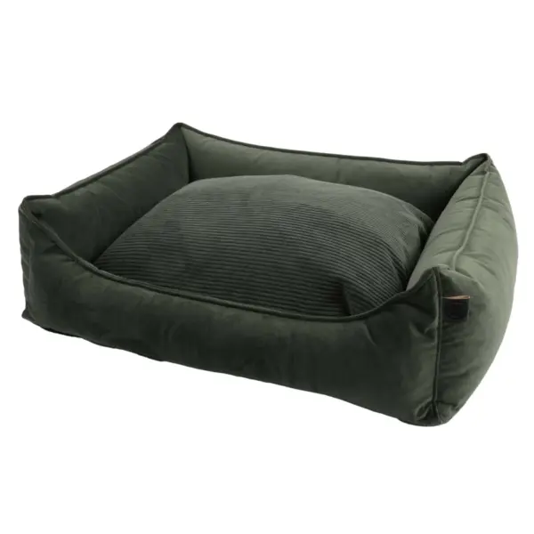 Cuccia per cani verde oliva con cuscino reversibile in velluto