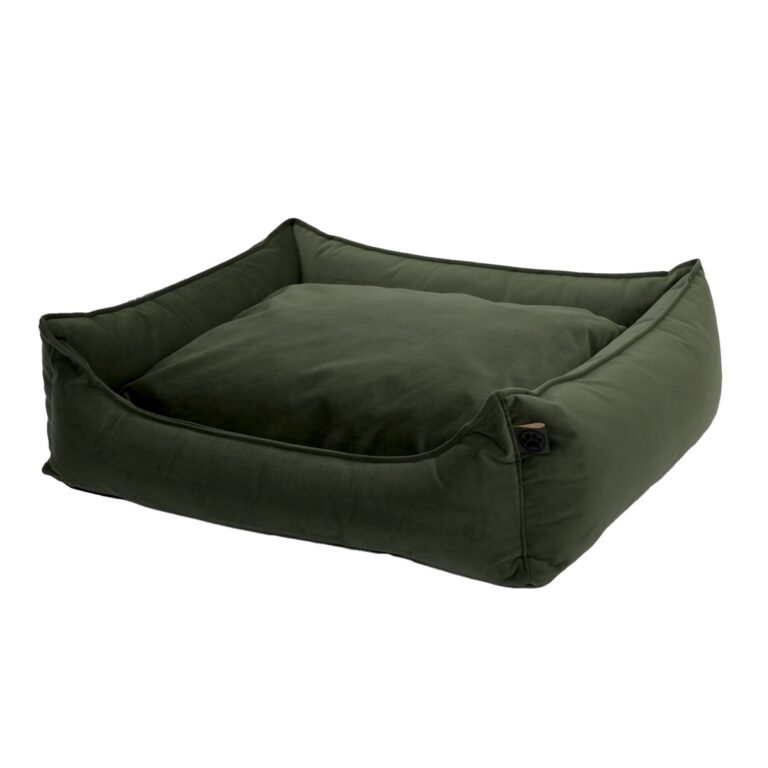 Cuccia per cani verde oliva con cuscino reversibile in velluto a coste