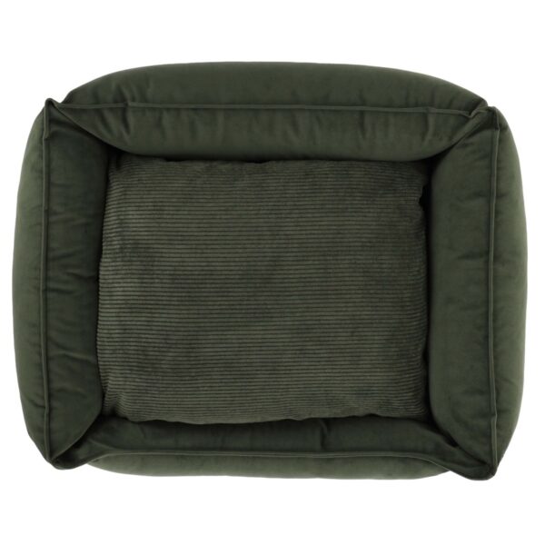 Cuccia per cani verde oliva con cuscino reversibile in velluto a coste dall'alto