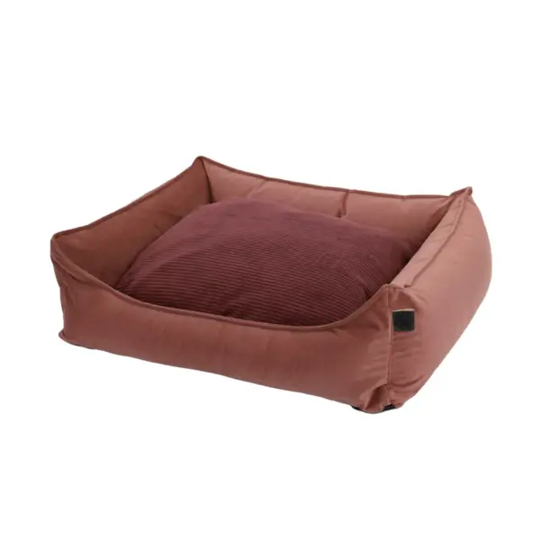 Cuccia per cani rosa blush con cuscino reversibile in velluto a coste