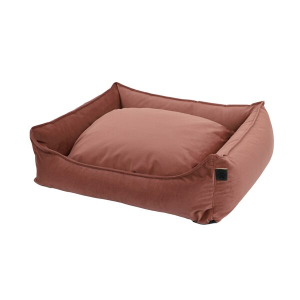 Cuccia per cani rosa blush con cuscino reversibile in velluto a coste