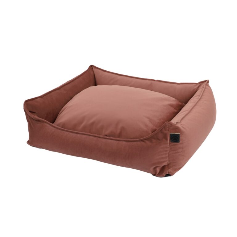 Cuccia per cani rosa blush con cuscino reversibile in velluto a coste