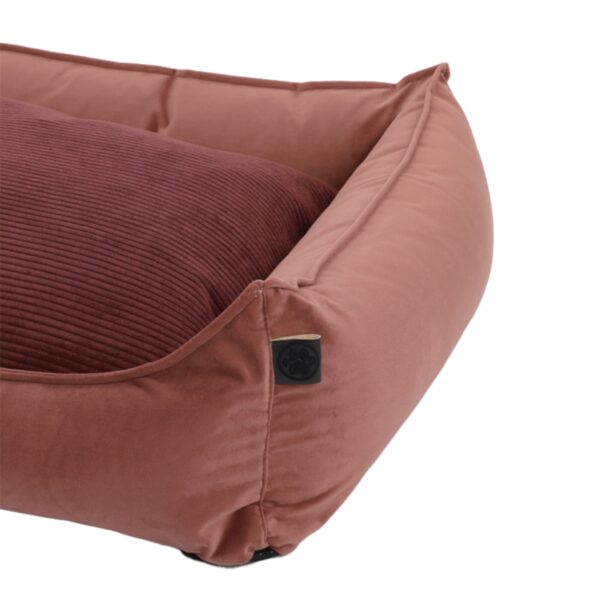 Cuccia per cani rosa blush con cuscino reversibile in velluto a coste, angoli rifiniti con cura