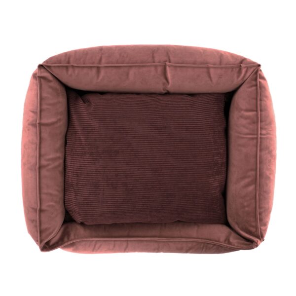 Cuccia per cani rosa blush con cuscino reversibile in velluto a coste dall'alto