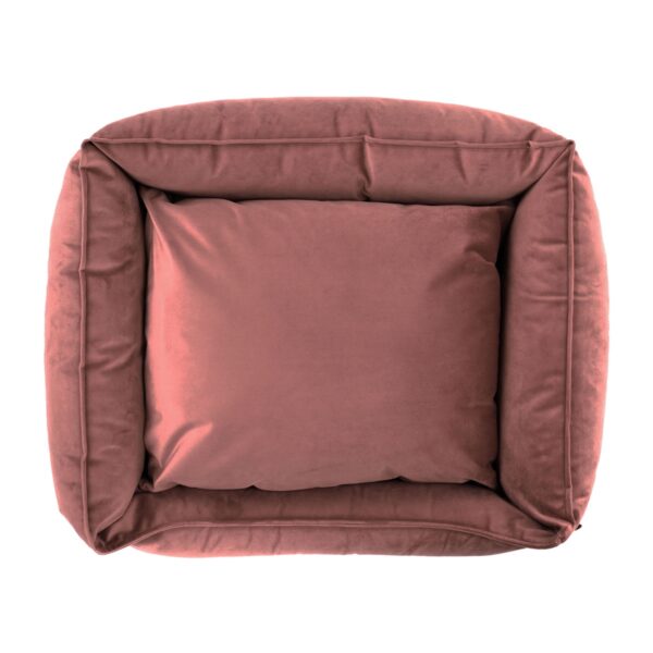 Cuccia per cani rosa blush con cuscino reversibile in velluto a coste dall'alto