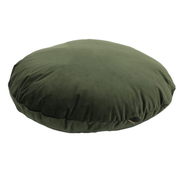 Cuscino per cani rotondo in velluto colore verde oliva